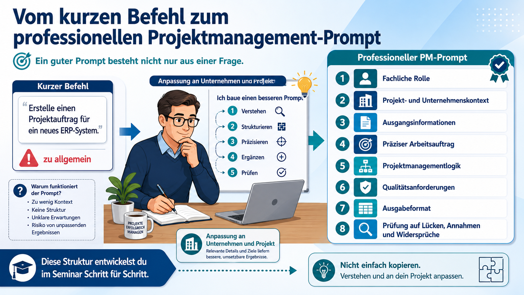 Kampagne 1. Tag 3 Bild Gute Prompts von allgemeinen Prompts zu professionellen Prompts